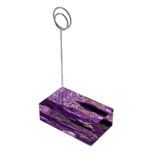 Purple Gold Glitter Place Card Holder Custom Name