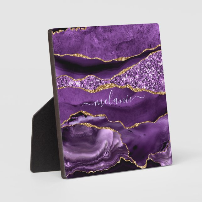 Purple Gold Glitter Plaque with Custom Name (Front)