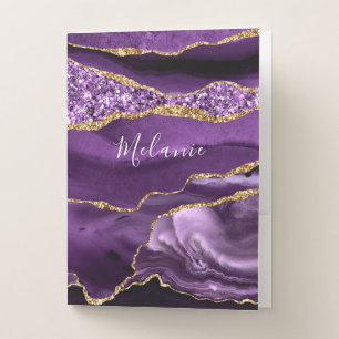 Purple Gold Glitter Pocket Folder with Custom Name