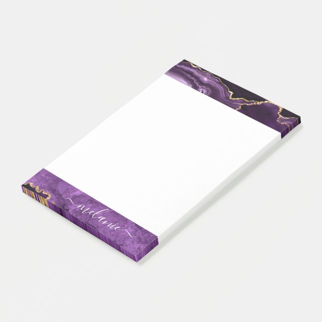 Purple Gold Glitter Post-it® Notes and Custom Name (Angled)