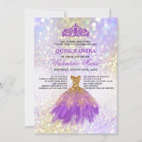 Purple Gold Glitter Quinceaneara Party Invitation