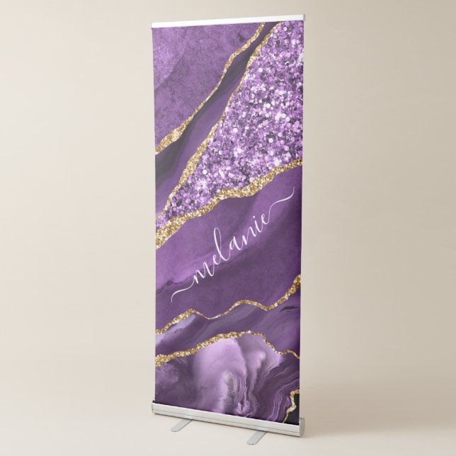 Purple Gold Glitter Retractable Banner Custom Name (3/4)