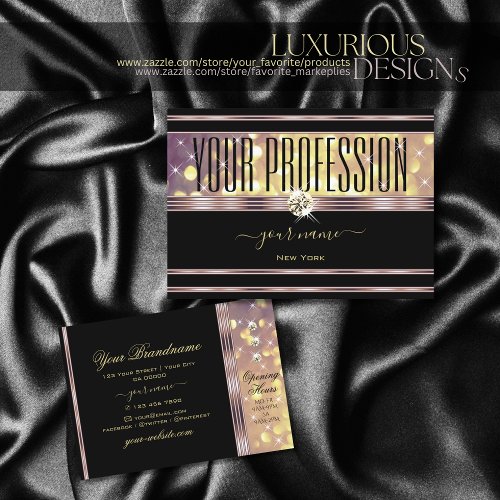 Purple Gold Glitter Rhinestones Black Lilac Decor Business Card