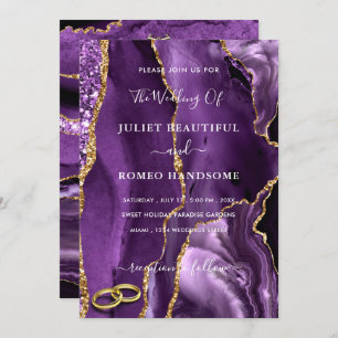 Purple Gold Glitter Rings Wedding Invitation