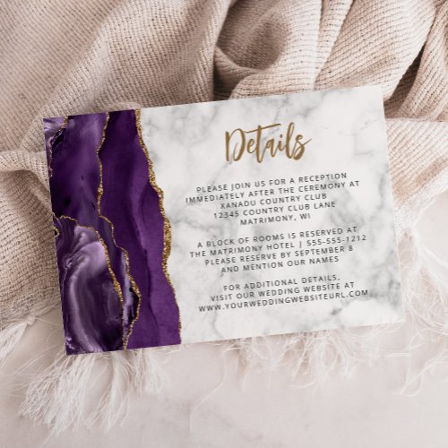 Purple Gold Glitter Script Wedding Details Enclosure Card