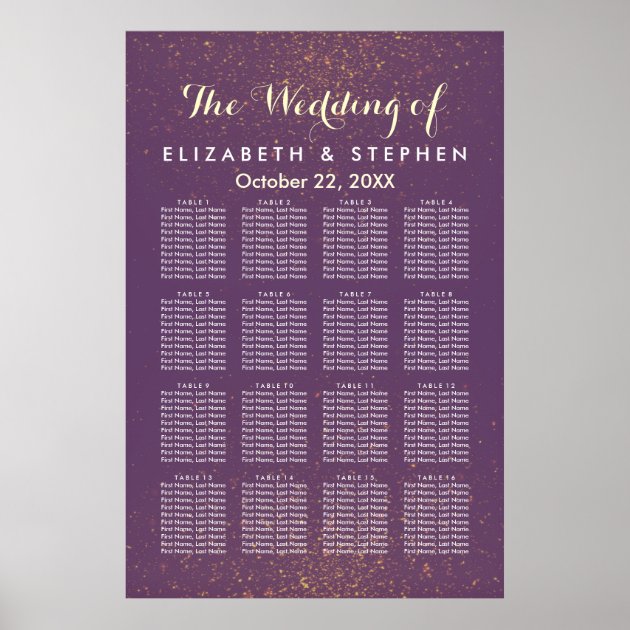 Purple Gold Glitter Sparkle Wedding Seating Chart Poster