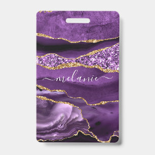 Purple Gold Glitter Sparkly Badge with Custom Name