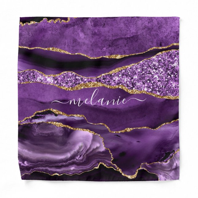 Purple Gold Glitter Sparkly Bandana Custom Name (Front)