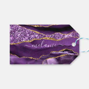 Purple Gold Glitter Sparkly Custom Name Gift Tags