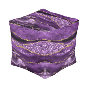 Purple Gold Glitter Sparkly Custom Name Pouf Gift