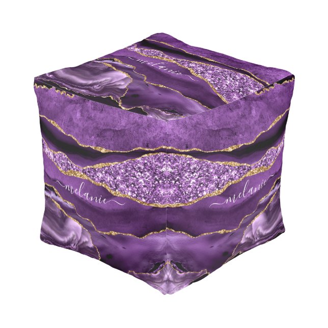 Purple Gold Glitter Sparkly Custom Name Pouf Gift (Angled Front)