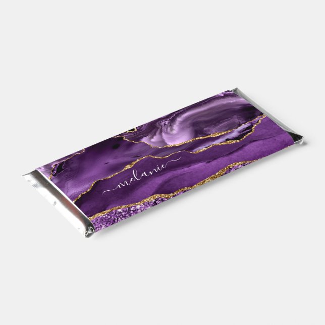 Purple Gold Glitter Sparkly Custom Name Your Gift Hershey Bar Favors (Angled)