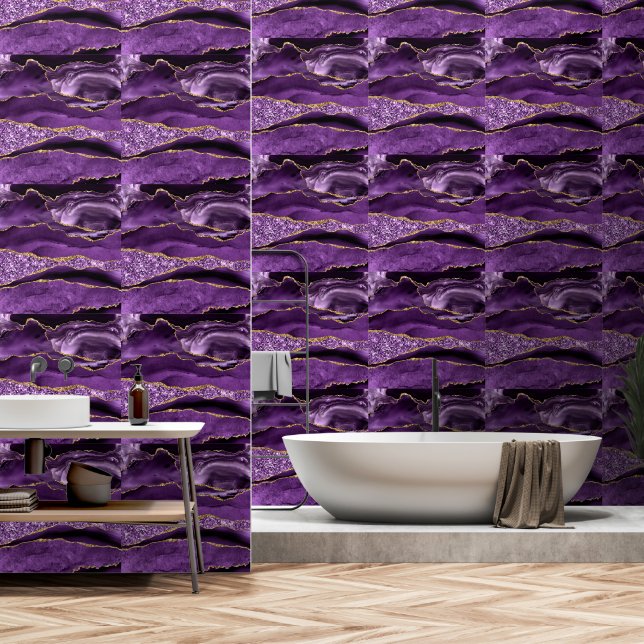 Purple Gold Glitter Sparkly Geode Marble Wallpaper (Bathroom)