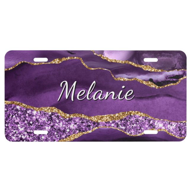 Purple Gold Glitter Sparkly Name License Plate (Front)