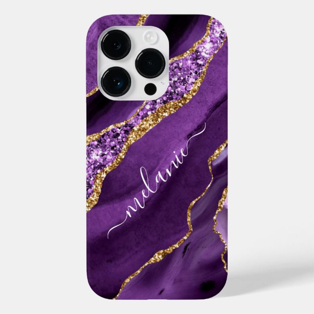 Purple  Gold Glitter Sparkly Your Name iPhone Case (Back)
