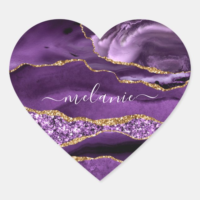 Purple Gold Glitter Sticker with Custom Name (Front)