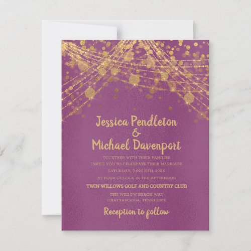 Purple Gold Glitter String Lights Wedding Invitation