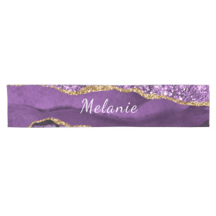 Purple Gold Glitter Table Runner with Custom Name