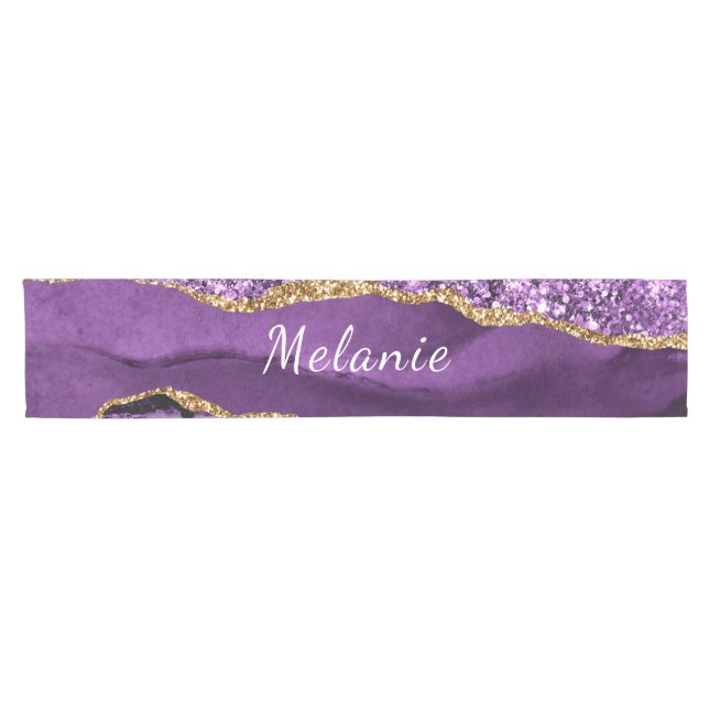 Purple Gold Glitter Table Runner with Custom Name (Horizontal)