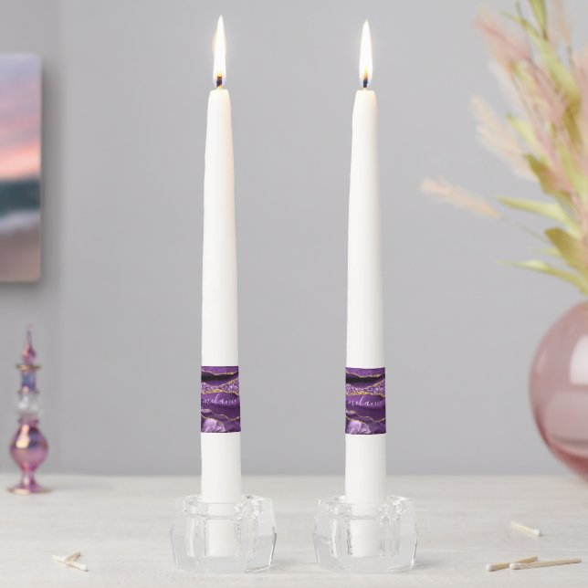 Purple Gold Glitter Taper Candle with Custom Name (In Situ)