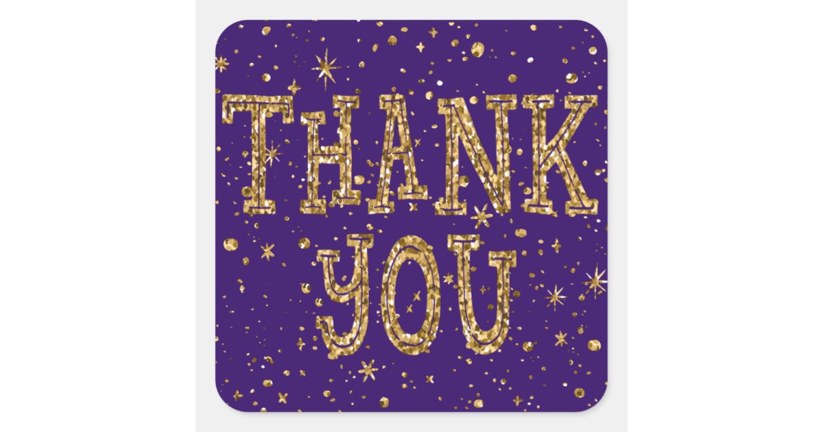 Purple &amp; Gold Glitter Thank You (Change Color) Square Sticker | Zazzle