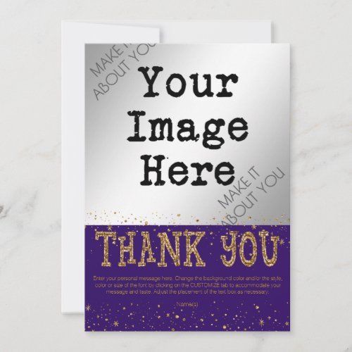 Purple  Gold Glitter THANK YOU__handwrite on back Thank You Card