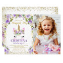 Purple Gold Glitter Unicorn Floral Photo Birthday Invitation