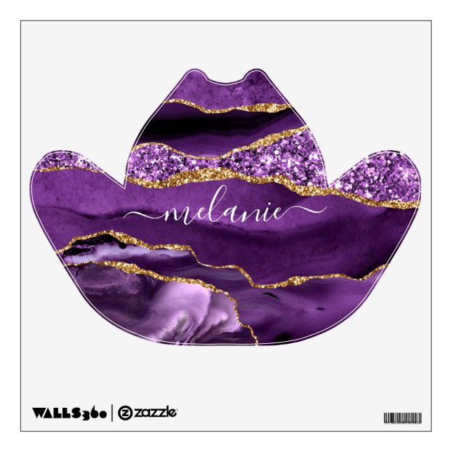 Purple Gold Glitter Wall Decal with Custom Name (Front)