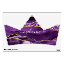Purple Gold Glitter Wall Decal with Custom Name