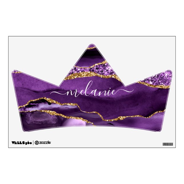 Purple Gold Glitter Wall Decal with Custom Name (Front)