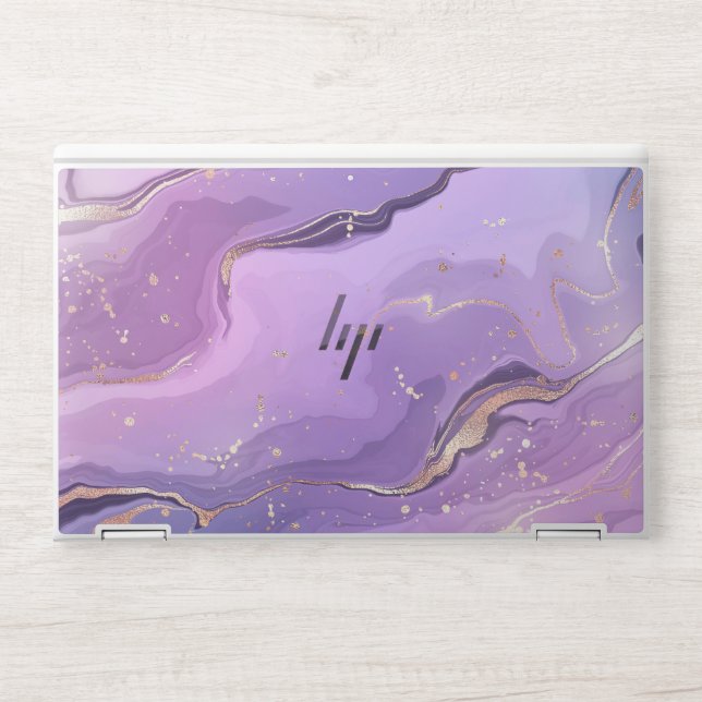 Purple & gold glitter water marble HP laptop skin (Front)