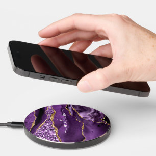 Purple Gold Glitter Wireless Charger Custom Name