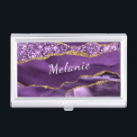 Purple Gold Glitter Your Name Business Card Case<br><div class="desc">Business Card Cases with Agate Purple Violet Gold Glitter Geode Custom Name Sparkle Marble Personalized Birthday - Anniversary Business Card Cases / Gift / Suppliest - Add Your Name - Text or Remove - Make Your Special Gift - Resize and move or remove and add text / elements with customization...</div>