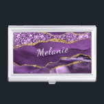 Purple Gold Glitter Your Name Business Card Case<br><div class="desc">Business Card Cases with Agate Purple Violet Gold Glitter Geode Custom Name Sparkle Marble Personalized Birthday - Anniversary Business Card Cases / Gift / Suppliest - Add Your Name - Text or Remove - Make Your Special Gift - Resize and move or remove and add text / elements with customization...</div>