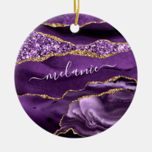 Purple Gold Glitter Your Name Christmas Ornament