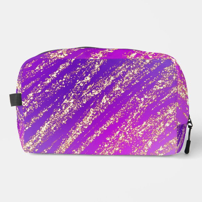 Purple Gold Glittery Stripes Dopp Kit (Front)