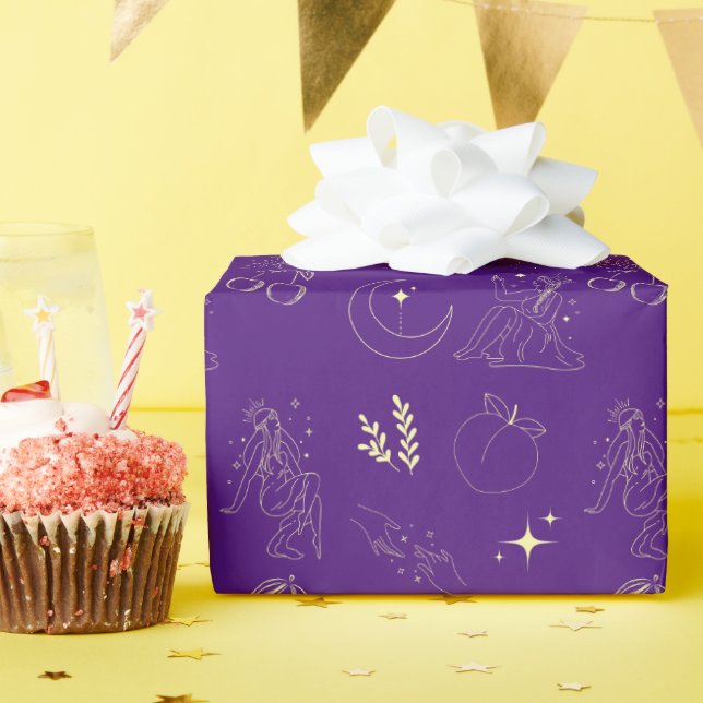 Purple Gold Goddess Tattoo Pattern  Wrapping Paper (Birthday Party)