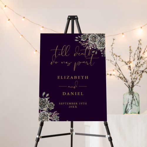 Purple Gold Goth Roses Floral Wedding Sign