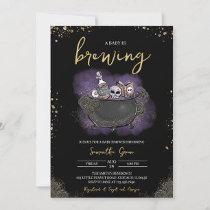 Purple Gold Gothic Halloween Baby Shower Invitation