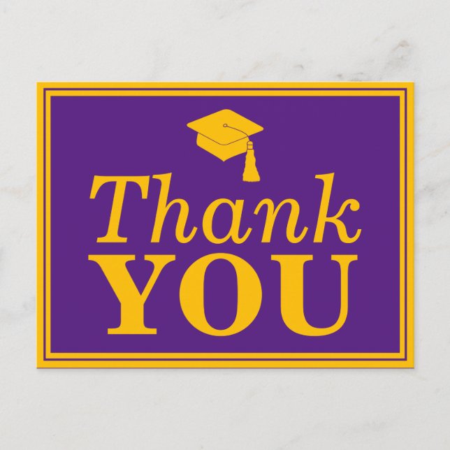 Purple Gold Grad Cap Thank You Postcard (Front)