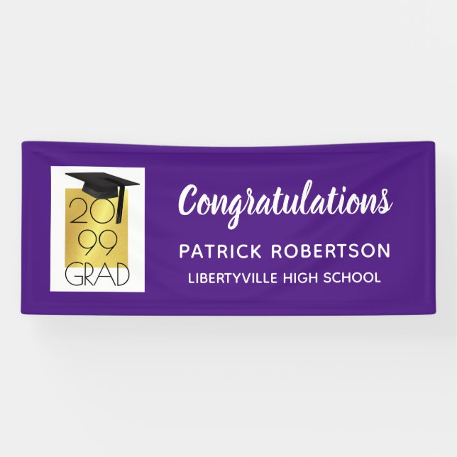Purple & Gold GRAD | Editable Color | Graduation Banner (Horizontal)