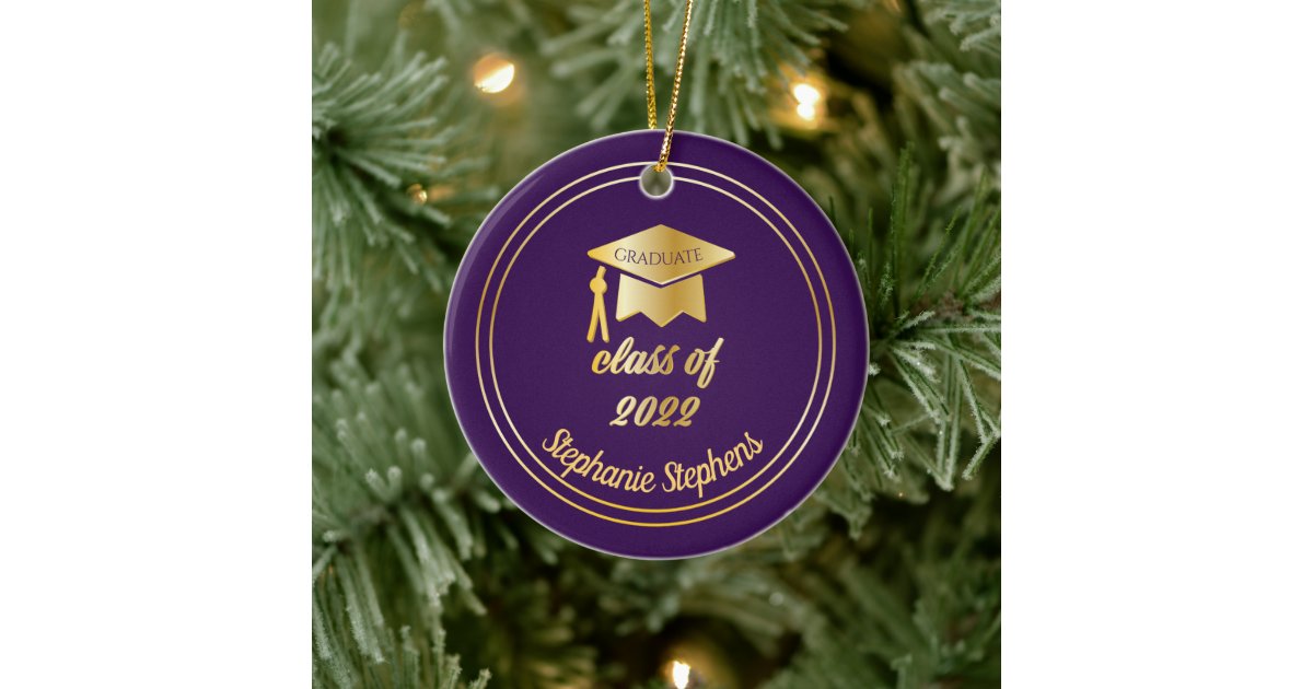 Purple Gold Graduate Cap Graduation 2022 Photo Ceramic Ornament | Zazzle.com