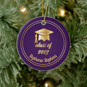 Purple Gold Graduate Cap Graduation 2023 Photo Ceramic Ornament