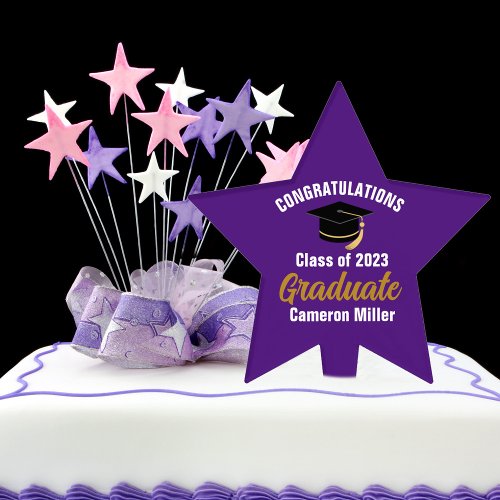 Purple Gold Graduate Custom 2024 Graduation Party Cake Topper