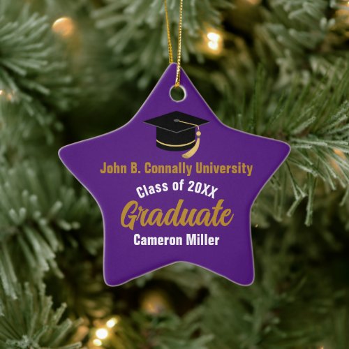 Purple Gold Graduate Custom 2024 Graduation Star Ceramic Ornament