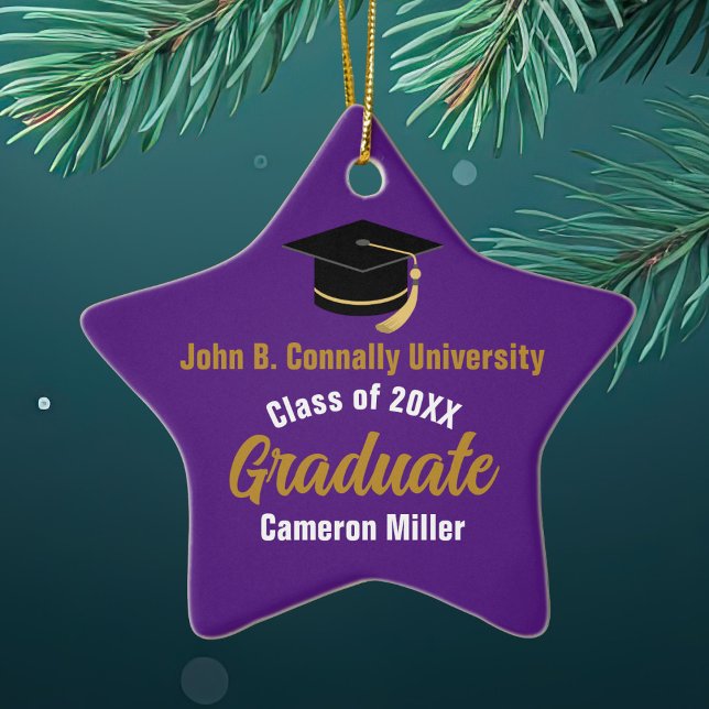 Purple Gold Graduate Custom 2025 Graduation Star Ceramic Ornament (Creator Uploaded)
