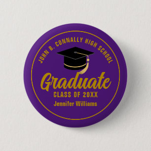 Purple Gold Graduate Custom Graduation Name Tag Button