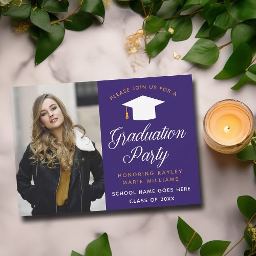 Purple Gold Graduate Photo 2024 Graduation Party Invitation