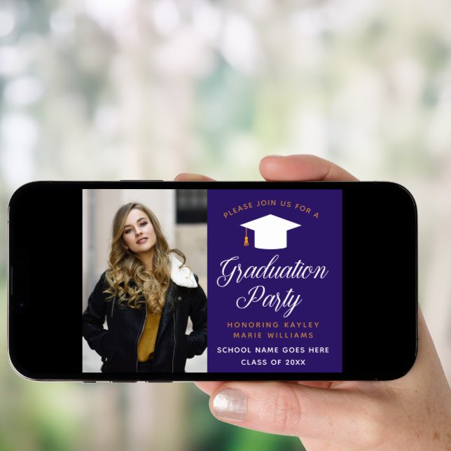 Purple Gold Graduate Photo 2025 Graduation Party Invitation (Front Digital)
