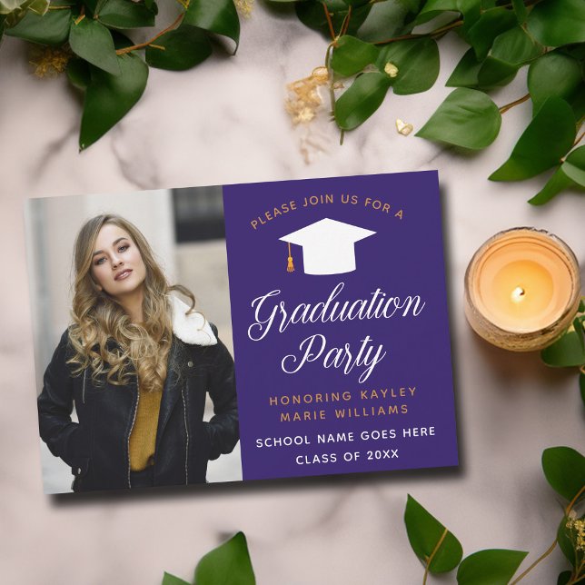 Purple Gold Graduate Photo 2026 Graduation Party Invitation (Creator Uploaded)